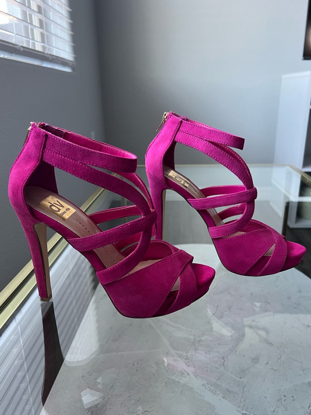 DV by Dolce Vita Hot Pink Strappy Suede High Heels